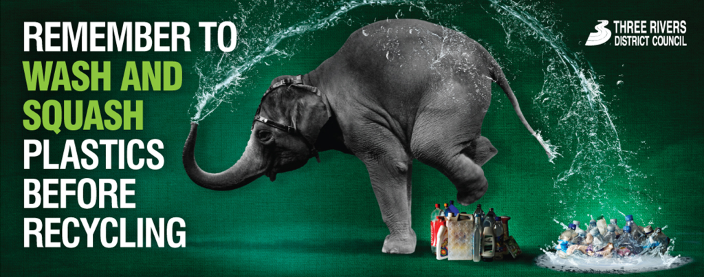 Elephant recycling poster designed by Big Stick for Three Rivers Council